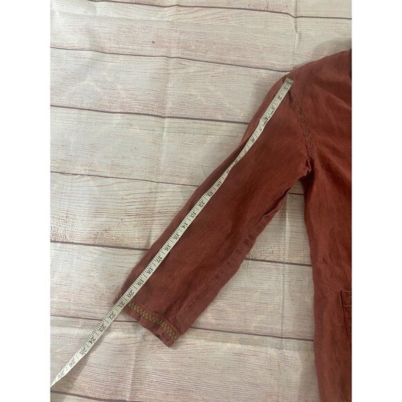 J Jill Women's Terracotta Embroidered 100% Linen Blazer - Small - Picture 9 of 13